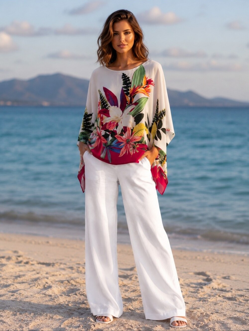 Chico's Tropical Floral Asymmetrical Tunic Top | Lightweight Oversized S